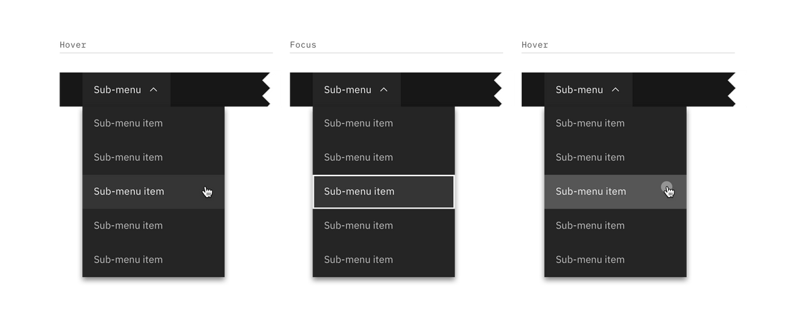 Sub-menu interactive states